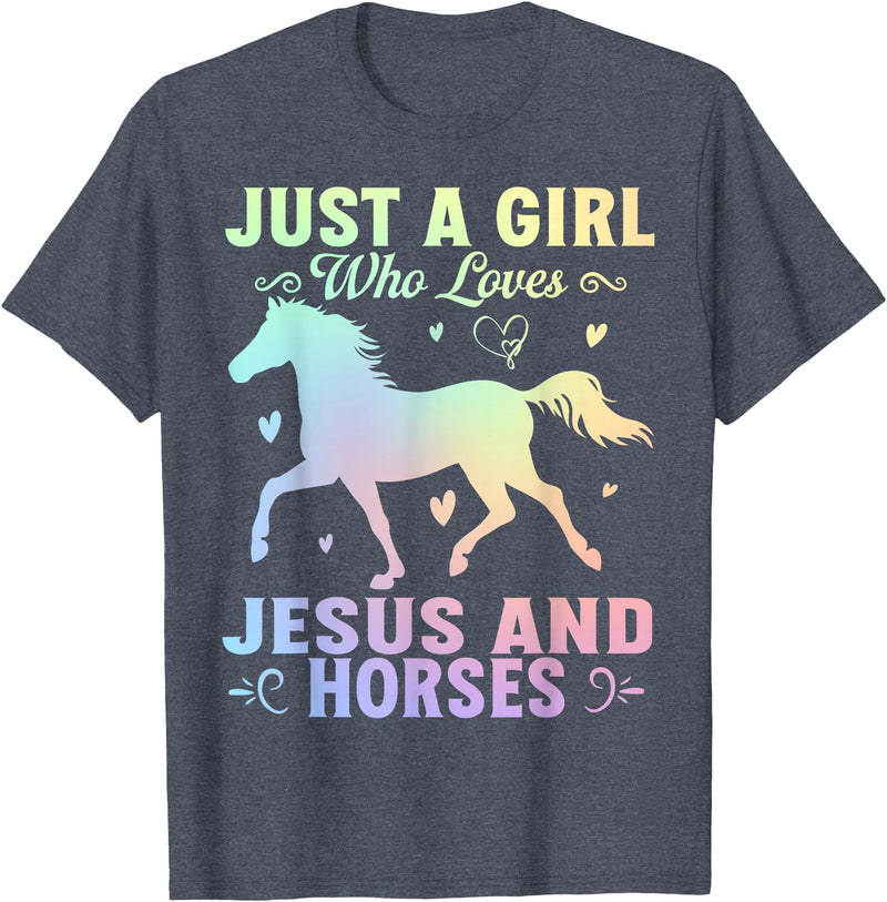 Jesus and Horses Christian Religious. Just A Girl Who Loves Jesus And Horses T-Shirt - Heather Blue