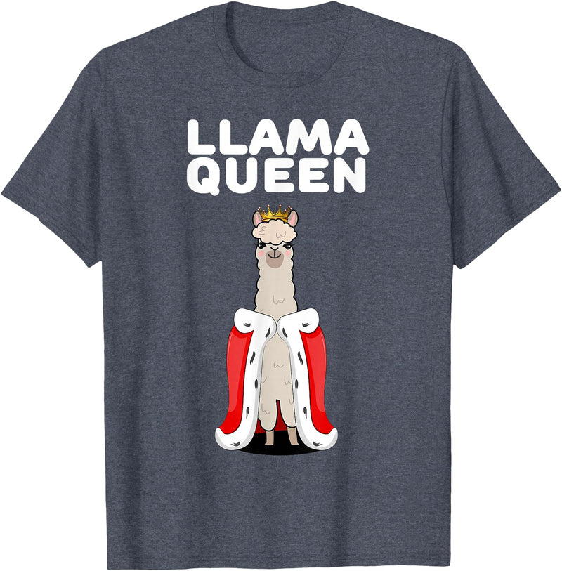 Womens Llama Shirts for Girls Llama Queen | Girls Llama Tshirt | Womens Llama T-Shirt - Heather Blue
