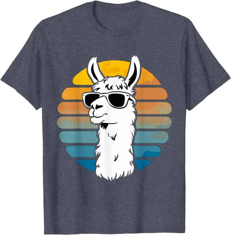 Alpaca Funny Llama Lover Funny Llama Sunglasses T-Shirt - Heather Blue