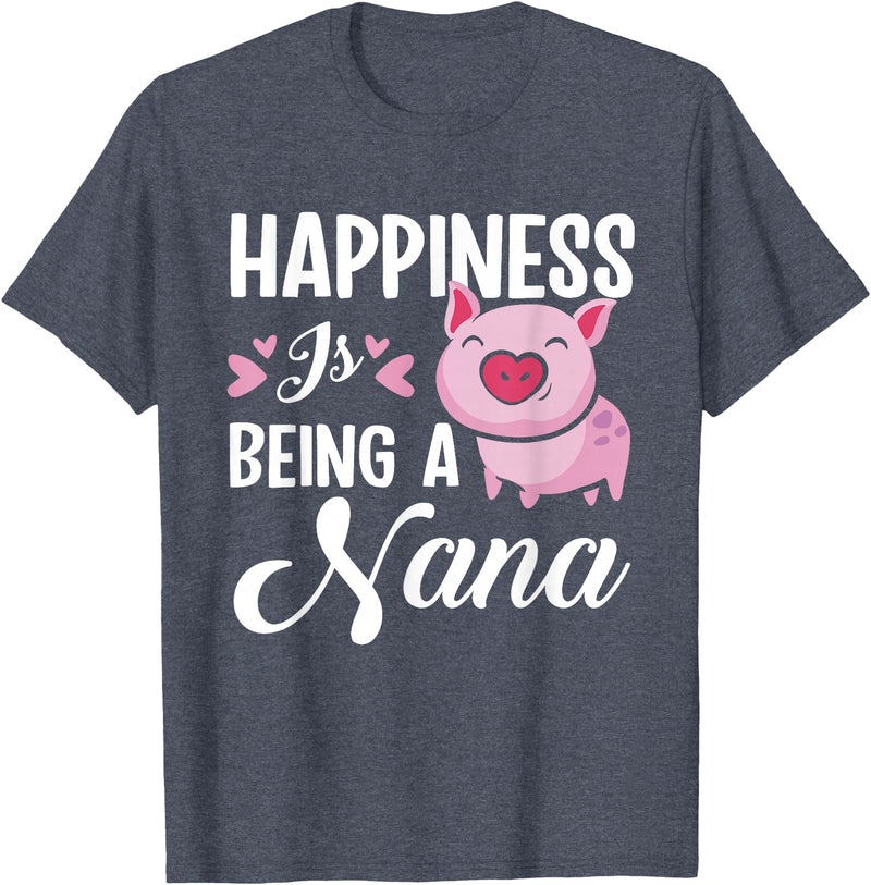 Gift For Nana Happiness Is Being A Nana Pig T-Shirt - Heather Blue