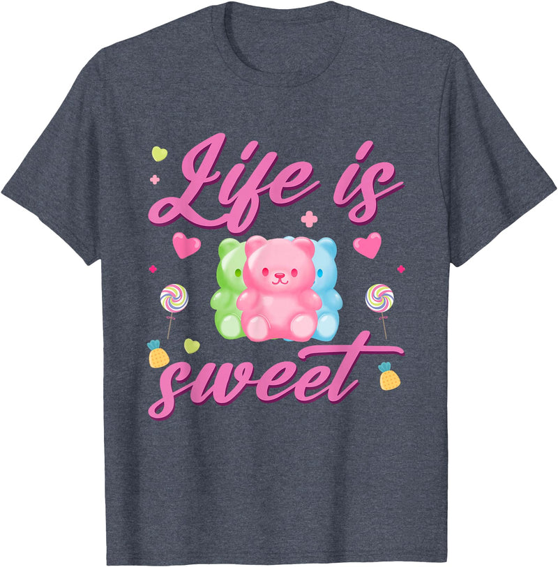 Funny gummy bear lover gummy bear candy Gummy Bear Life is Sweet Candy Gummy Bear T-Shirt - Heather Blue