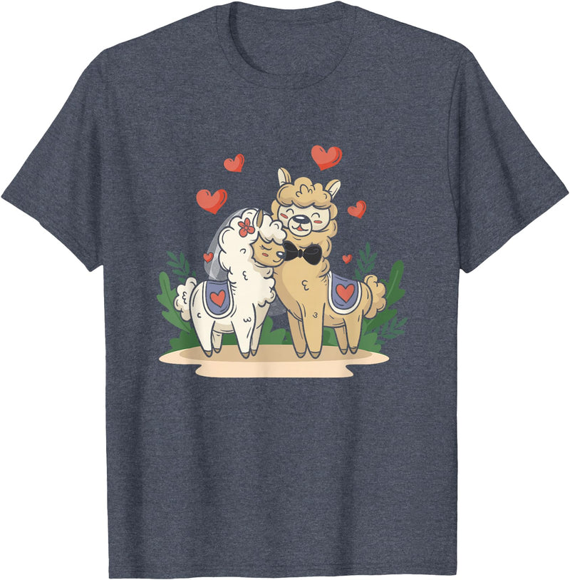 Llama Bride and Groom Wedding Matching Couple Llama Bride and Groom Wedding Art Matching Couple Loving T-Shirt - Heather Blue
