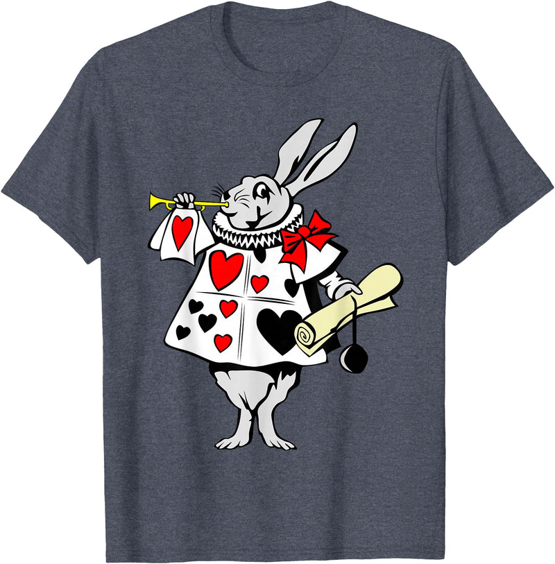 Alice in Wonderland Rabbit Easter Bunny Playing Music T-Shirt in Heather Blue