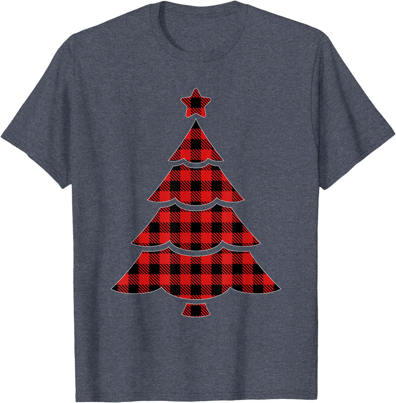 Christmas Buffalo Plaid Tree Tee Christmas Red & Black Buffalo Plaid Tree T-Shirt - Heather Blue