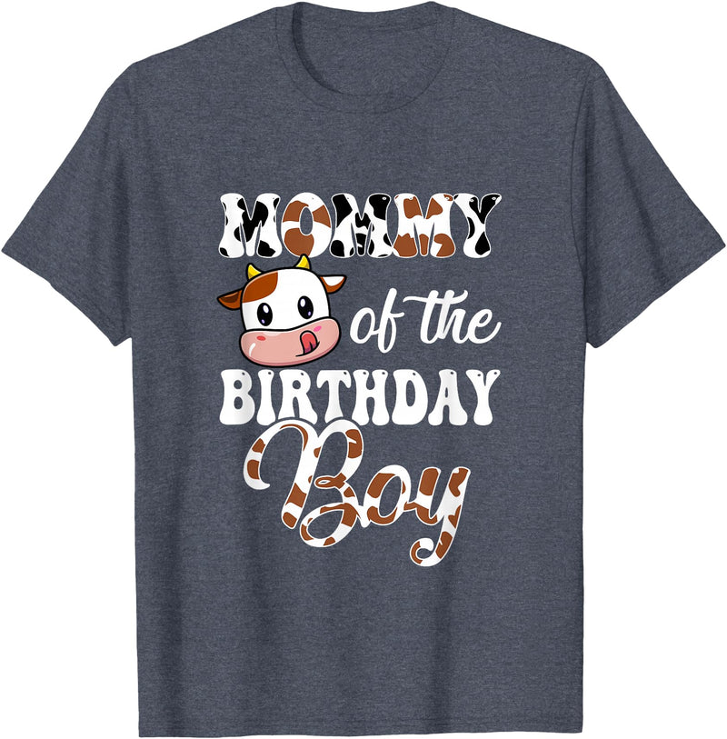 Love Family Matching Mommy of The Birthday Boy Cow Farm 1St Birthday Boy T-Shirt - Heather Blue