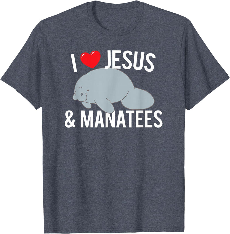 Sea Cows Tees I Love Jesus and Manatees, Cute Christian Manatee T Shirt T-Shirt - Heather Blue