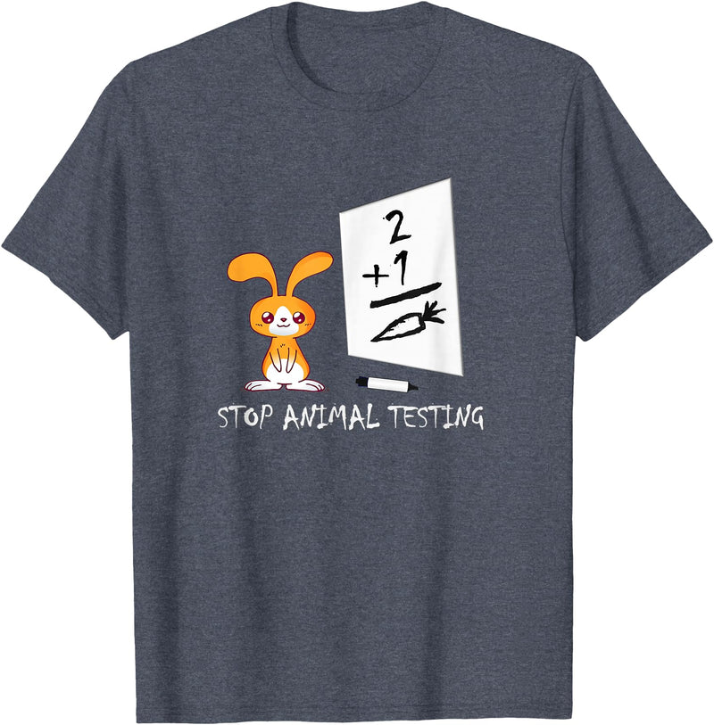 Cute Rabbit Bunny Stop Animal Testing Funny Kawaii T-Shirt in Heather Blue