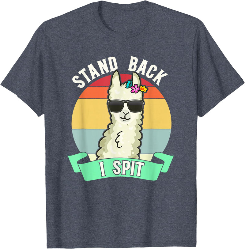 Retro Sunset Llama Spitter Joke Girls Boys Toddler Funny Llama Lover Stand Back I Spit Cute Llamas Spitting Pet T-Shirt - Heather Blue