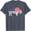 Gift for Animal Lovers & Fans Buffalo 4th Of July Patriotic US Flag American Buffalo Women Kids Men T-Shirt - Heather Blue