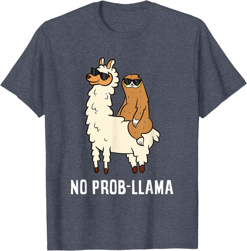 The Llama Lover No Prob-llama Cute No Prob Llama T-Shirt - Heather Blue