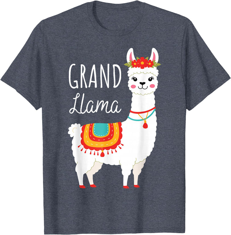 Mother's Day Gifts & Apparel Grand Llama - Grandma Grandmother Llama Lovers Mother's Day T-Shirt - Heather Blue