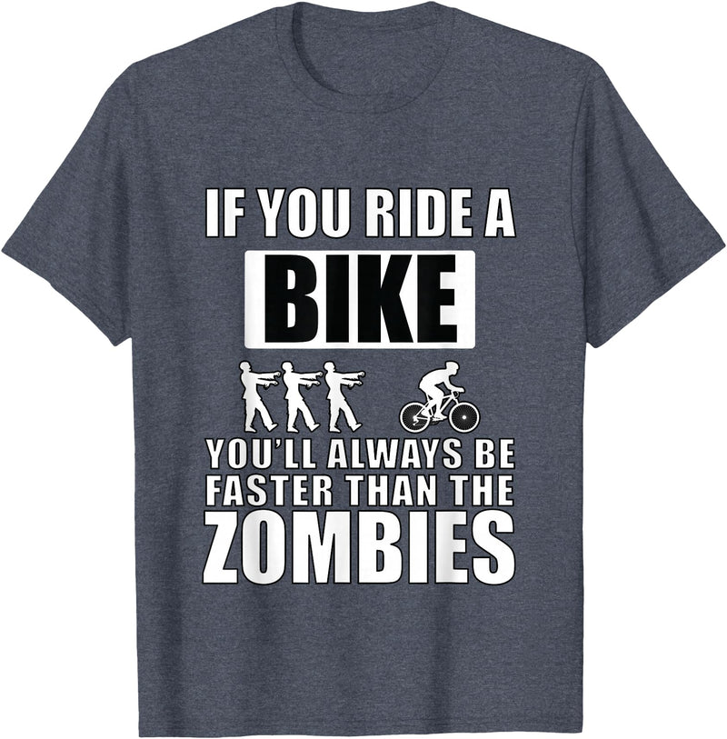 Funny Cycling Shirts and Gifts Funny Halloween Biking Quote Bike Race Biker Zombie Meme T-Shirt - Heather Blue