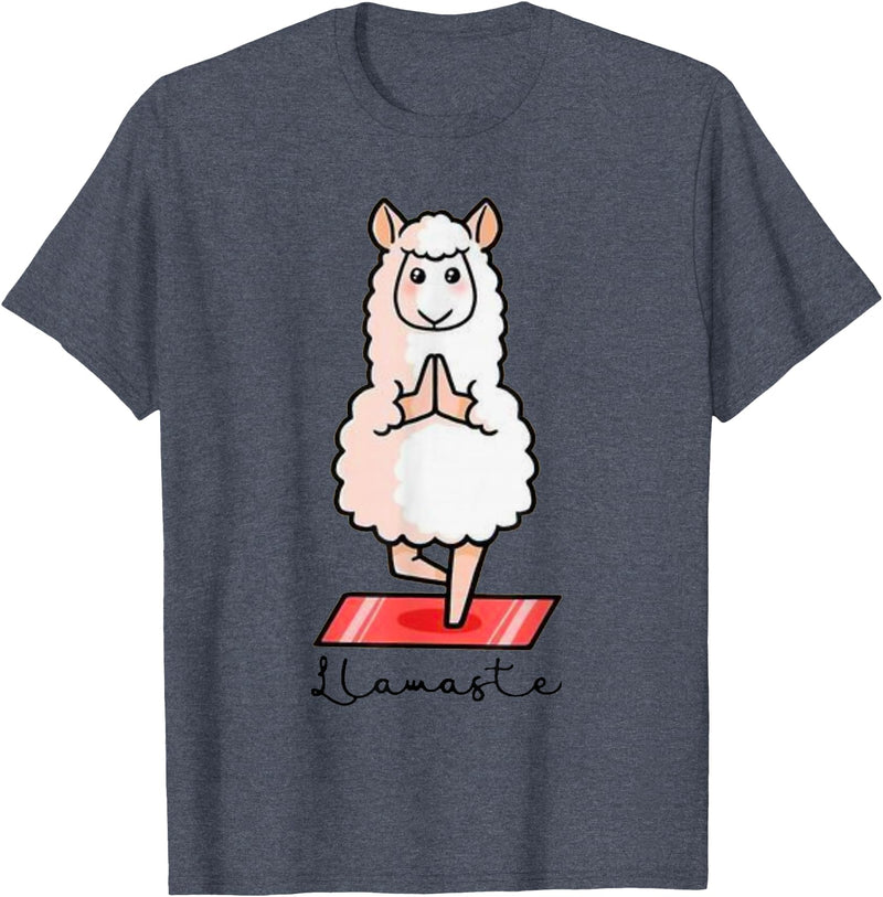Dibba Designs Llamaste Llama Alpaca Yoga Exercise Fitness Gym Workout T-Shirt - Heather Blue