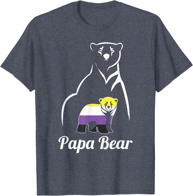 Non-Binary Family Bear Designs LGBT Non-Binary Papa Bear Enby Non Binary Pride T-Shirt - Heather Blue