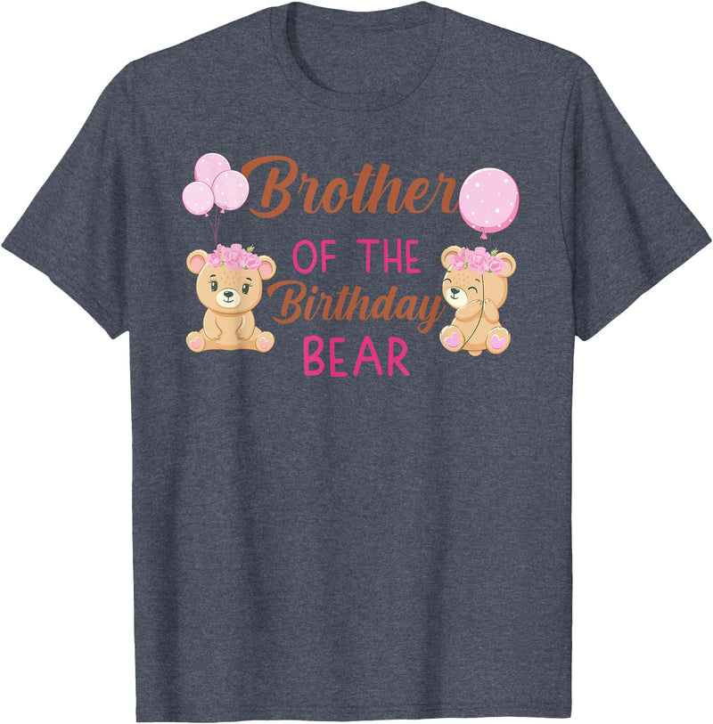 Family Birthday Bear Gifts Brother of The Birthday Girl Bear 1st Birthday Party Girl T-Shirt - Heather Blue