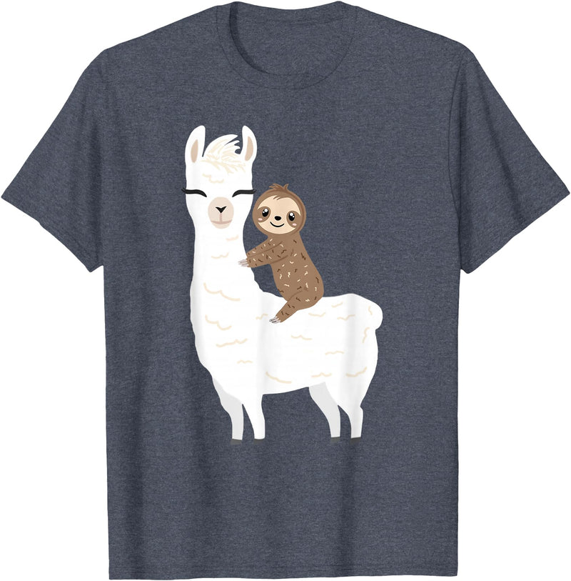 Sloth & Llama Animal Gifts Sloth Riding Llama Shirt Funny Birthday Gift for Boy, Girl T-Shirt - Heather Blue