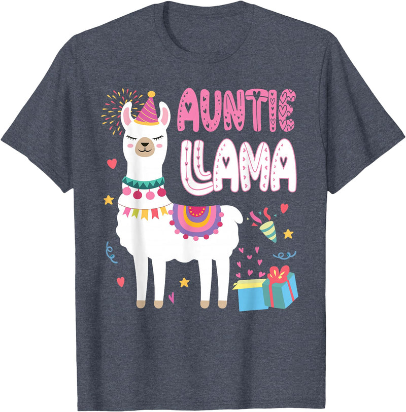 Family Matching Llama Birthday Party Supplies Auntie Llama Aunt Of The Birthday Llama Birthday T-Shirt - Heather Blue