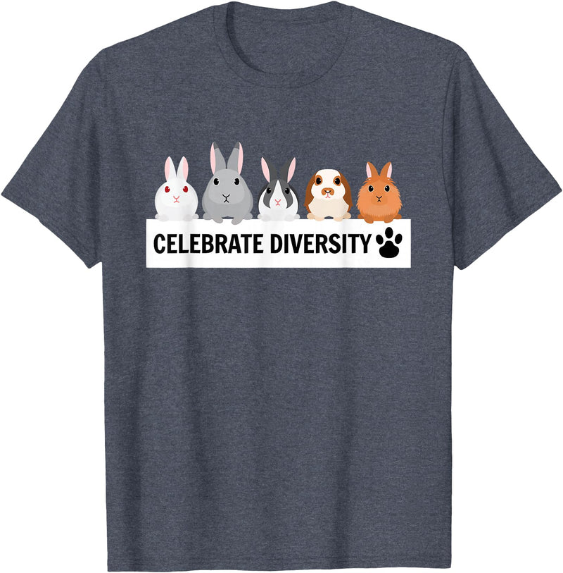 Celebrate Diversity Cute Pet Bunny for Rabbit Lovers T-Shirt in Heather Blue