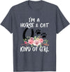 Horse-riding and Cat-Pet Gifts I Am Horse & Cat Kind Of Girl Horseshoe Paws T-Shirt - Heather Blue