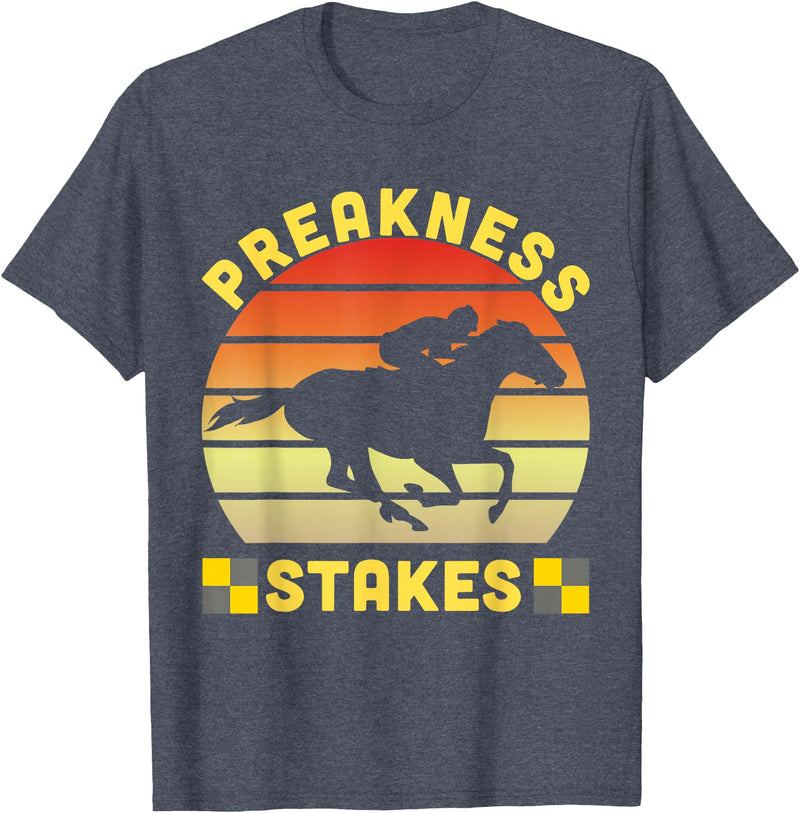 Preakness Stakes Horse Racing Derby Day Apparel Preakness Stakes Retro Horse Racing, Men Women Kids Jockey T-Shirt - Heather Blue