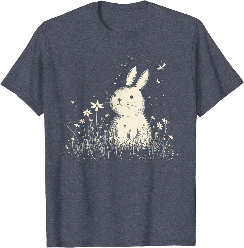 Bunny Rabbit Chibi Japanese Kawaii Cute Animal Alt Aesthetic T-Shirt in Heather Blue