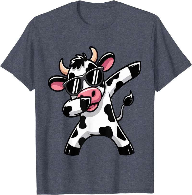 Funny Dabbing Cow Design Ls Dabbing Cow Farm Animal Cow Lover Farming T-Shirt - Heather Blue