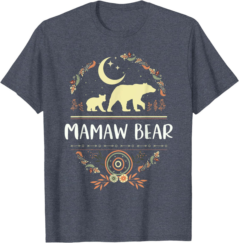 Matching Family Grandma Bear Boho by Foxio Mamaw Bear Floral Matching Family Funny Grandma Bear Boho T-Shirt - Heather Blue