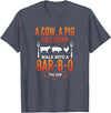 Bbq Humor Barbecue Grilling Pig Cow Chicken Funny A Cow A Pig and A Chicken Walk Into A Bar B Q Funny BBQ Gril T-Shirt - Heather Blue