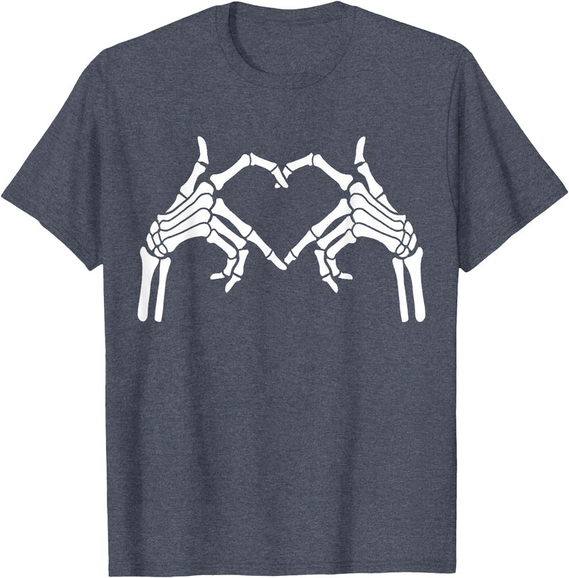 Skeleton Hand Halloween Trendy Novelty Graphic Art Skeleton Hands Heart Sign Halloween Tops T-Shirt - Heather Blue