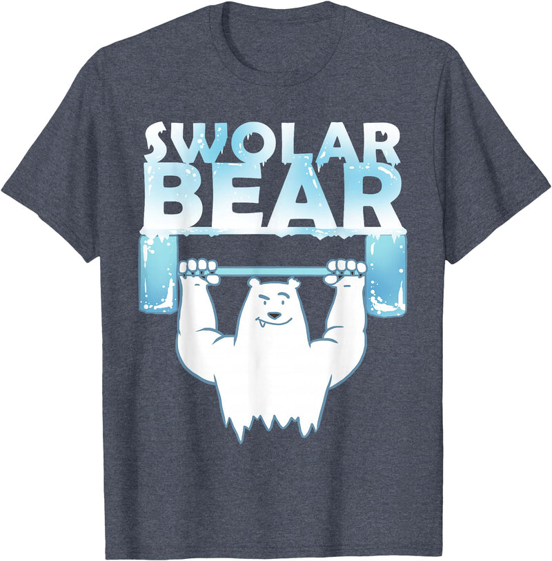 Funny Weightlifter Tees Funny Polar Bear Swolar Bear Lifting Tshirt T-Shirt - Heather Blue