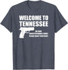 Welcome To Tennessee Bear Arms Gifts Welcome To Tennessee Pro Gun T-Shirt - Heather Blue