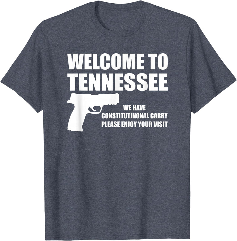 Welcome To Tennessee Bear Arms Gifts Welcome To Tennessee Pro Gun T-Shirt - Heather Blue