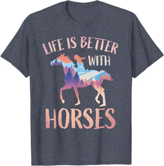 Horse Riding Gifts For Girls And Women Horse Rider - Life Is Better With Horses T-Shirt - Heather Blue