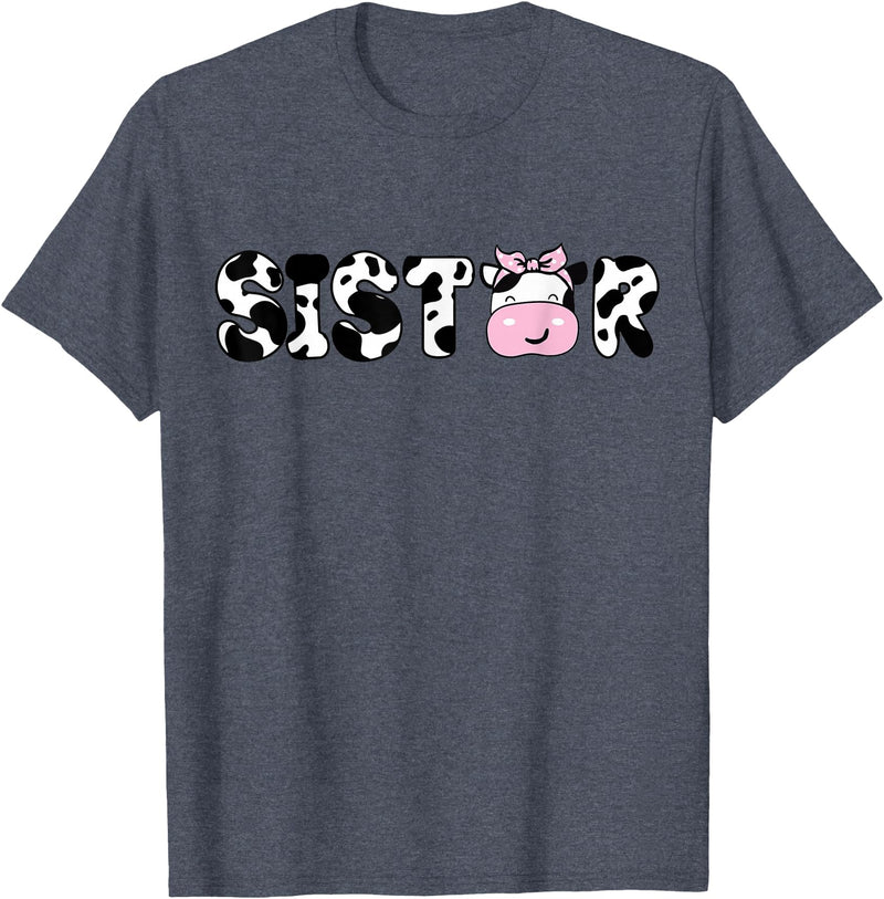Cow Family Matching Birthday Tee For Mom Dad Kids Sister of The Birthday Boy Funny Cow Sí Family Matching T-Shirt - Heather