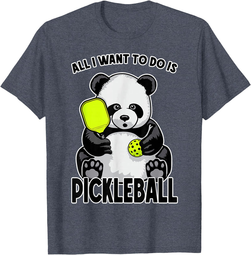 Grandio Design Cute Funny Animal Lover Gifts Panda Pickleball All I Want To Do Is Cute Funny Bear Player T-Shirt - Heather Blue