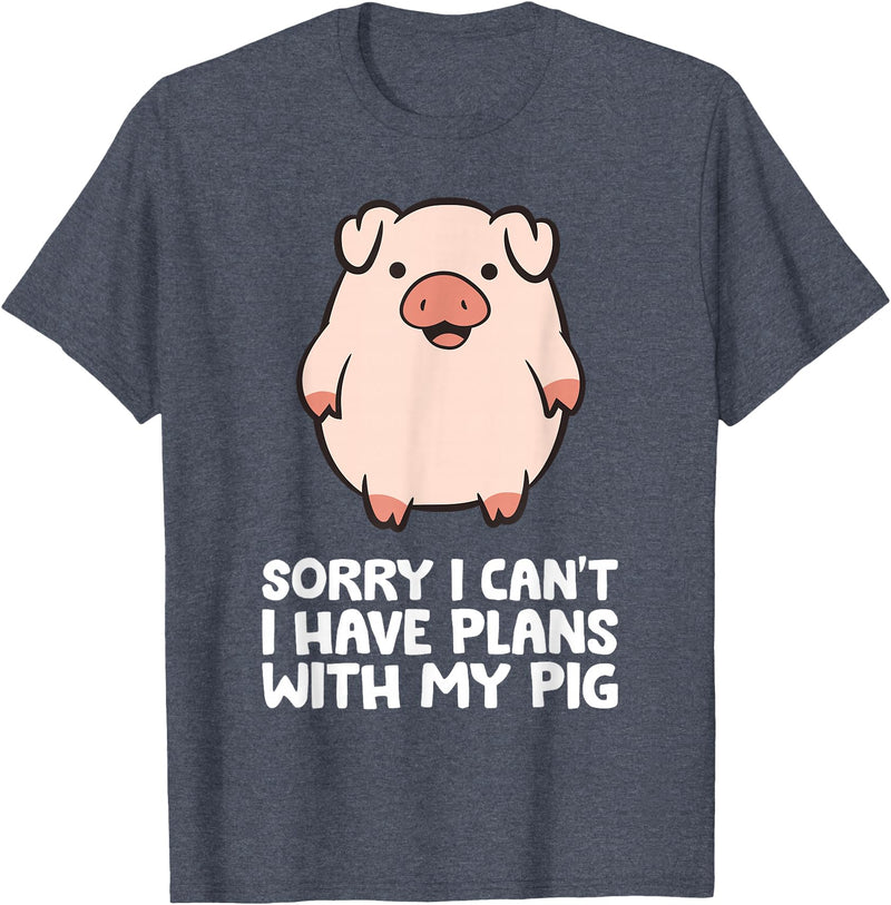 Pig Lover and Pig Farmer Gifts And Tees Pig Owner Pig Farmer Sorry I Can't I Have Plans With My Pig T-Shirt - Heather Blue