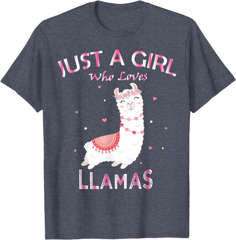 Just A Girl Who Loves Llamas Gift Shirt Just A Girl Who Loves Llamas T-Shirt Gift For Llama Gift Tee T-Shirt - Heather Blue