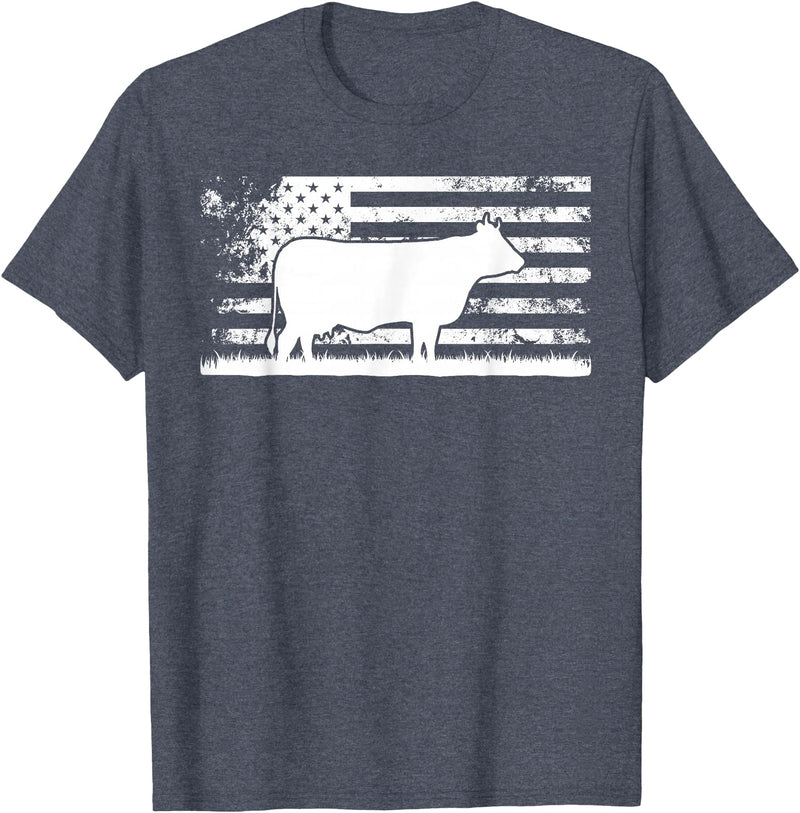 Funny Charolais Rancher Gift for Cattle Lover American Flag - American Cow Charolais Rancher T-Shirt - Heather Blue