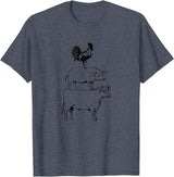 Tee Farm Stacked Farm Animals Cow Pig Rooster Meat Lover Farm Lover T-Shirt - Heather Blue