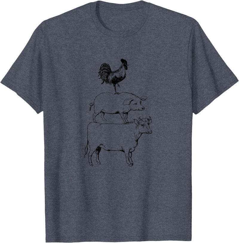 Tee Farm Stacked Farm Animals Cow Pig Rooster Meat Lover Farm Lover T-Shirt - Heather Blue
