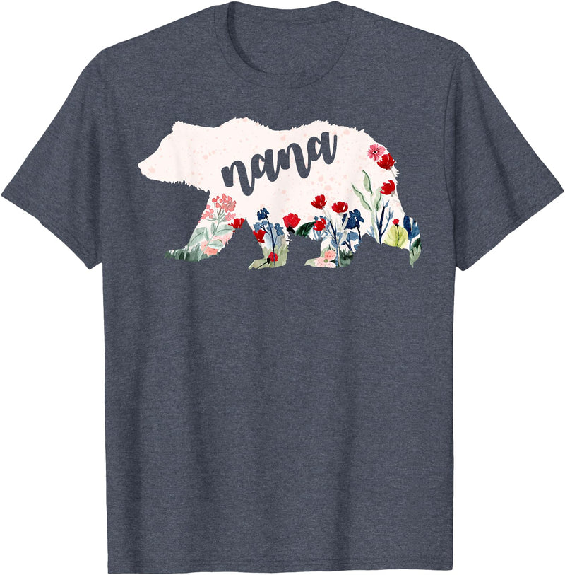 Nana Shirts By No1 Tees Nana Bear Shirt - Nana Bear Water Color Flower Grandma T-Shirt - Heather Blue