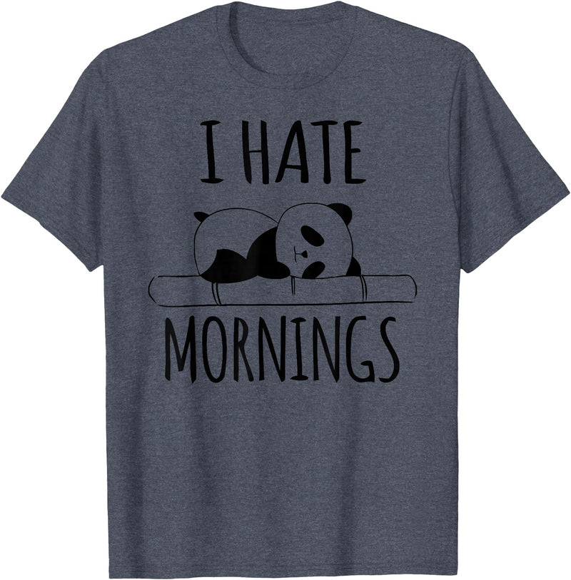 Funny humorous Sayings & Sarcastic Slogans Co. I Hate Mornings Panda Bear Cute Humor Night Owl PJ Men Women T-Shirt - Heather Blue