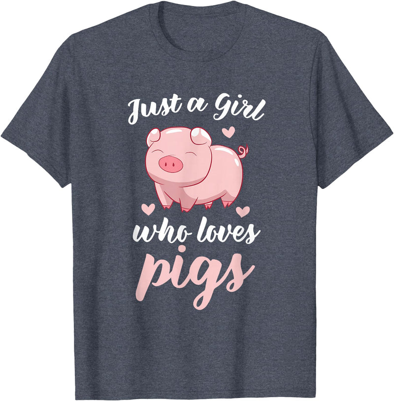 Cute Pig Tees Just A Girl Who Loves Pigs Cute Pig Lovers Gift T-Shirt - Heather Blue