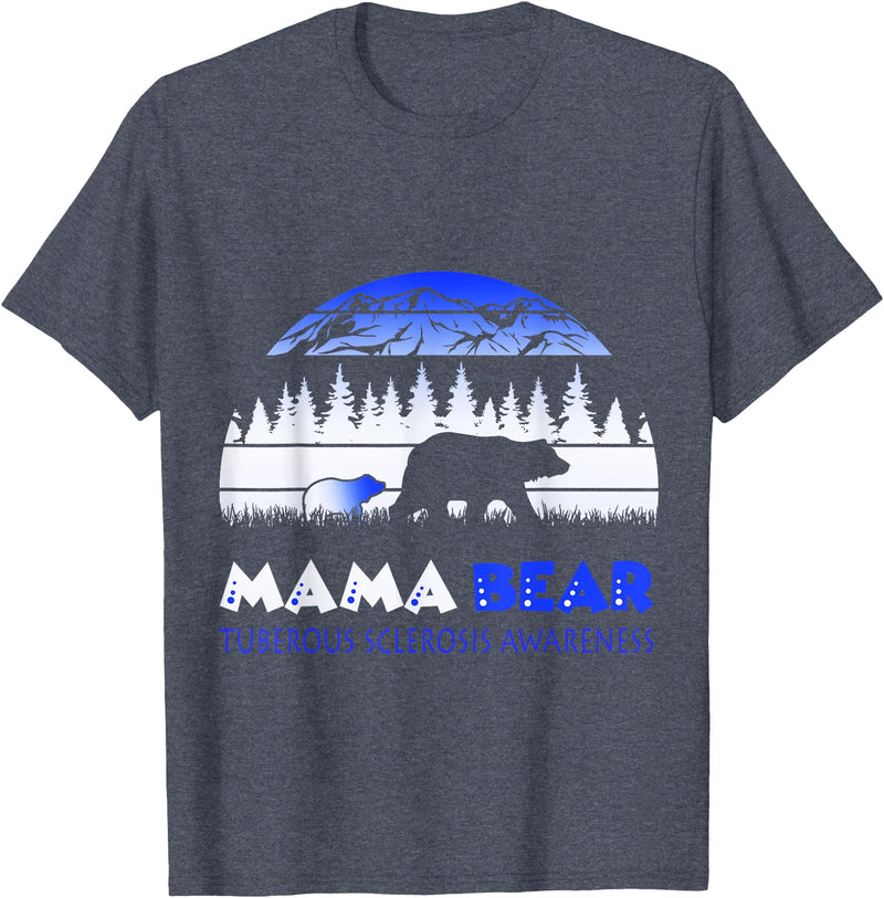Mama Bear Retro Tuberous Sclerosis Awareness T-Shirt - Heather Blue