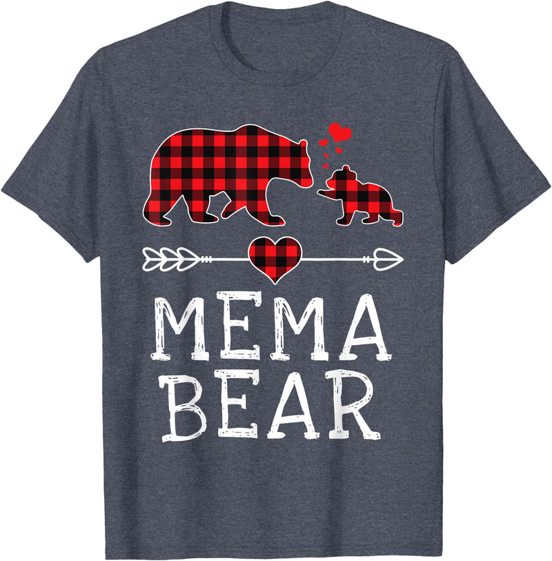 Funny Red Plaid Bear Matching Christmas Outfits Red Plaid Bear Christmas Pajama Mema Matching Family T-Shirt - Heather Blue