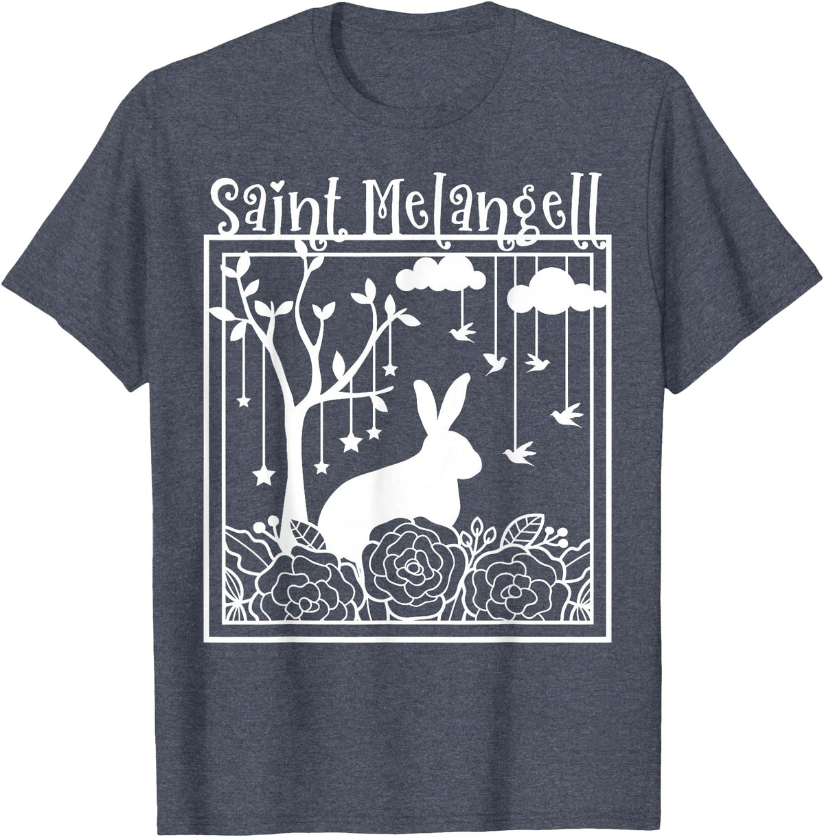 St Melangell Hares Rabbit Owner Catholic T-Shirt in Heather Blue