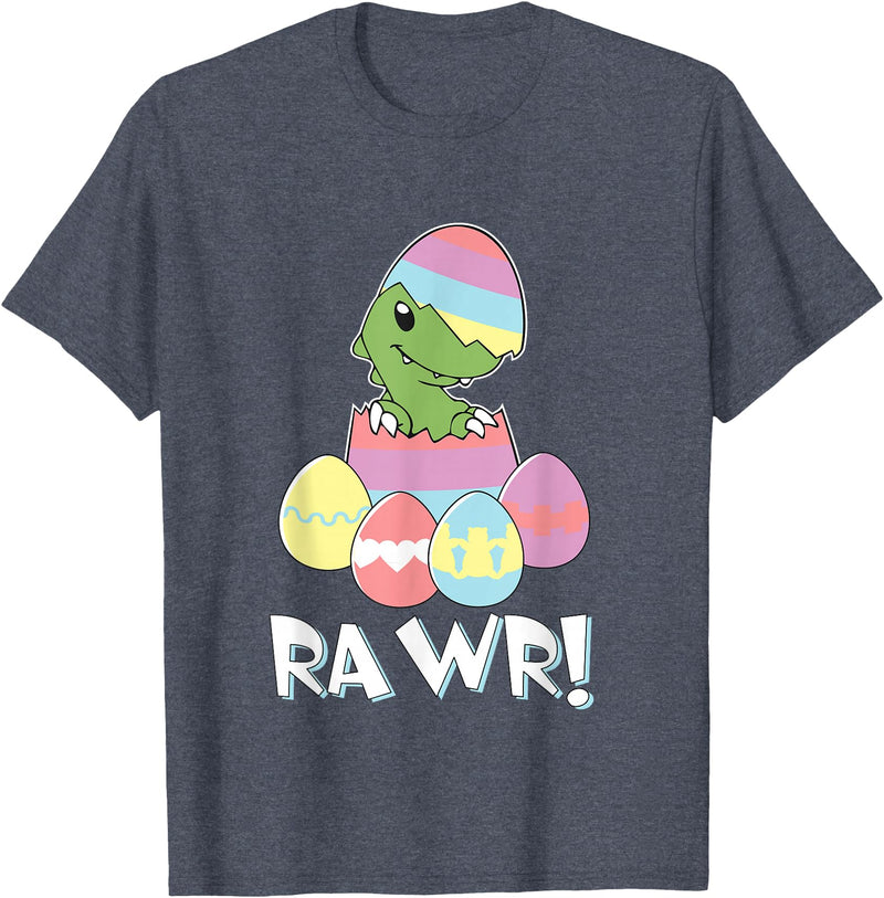 Easter Egg Hunter Dinosaur Dino Easter T-Rex Rabbit Bunny T-Shirt in Heather Blue