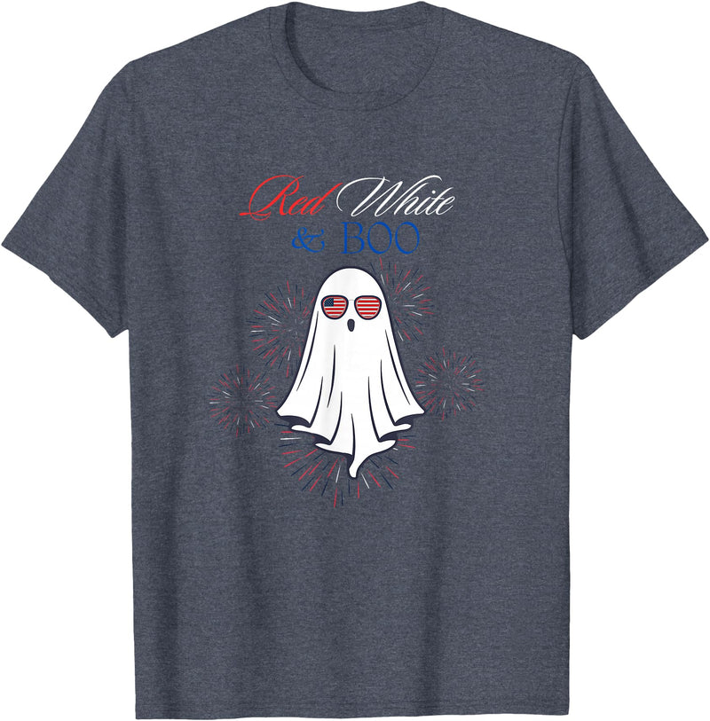 Red White Boo Red White And Boo Ghost 4th Of July Independence Day Top T-Shirt - Heather Blue