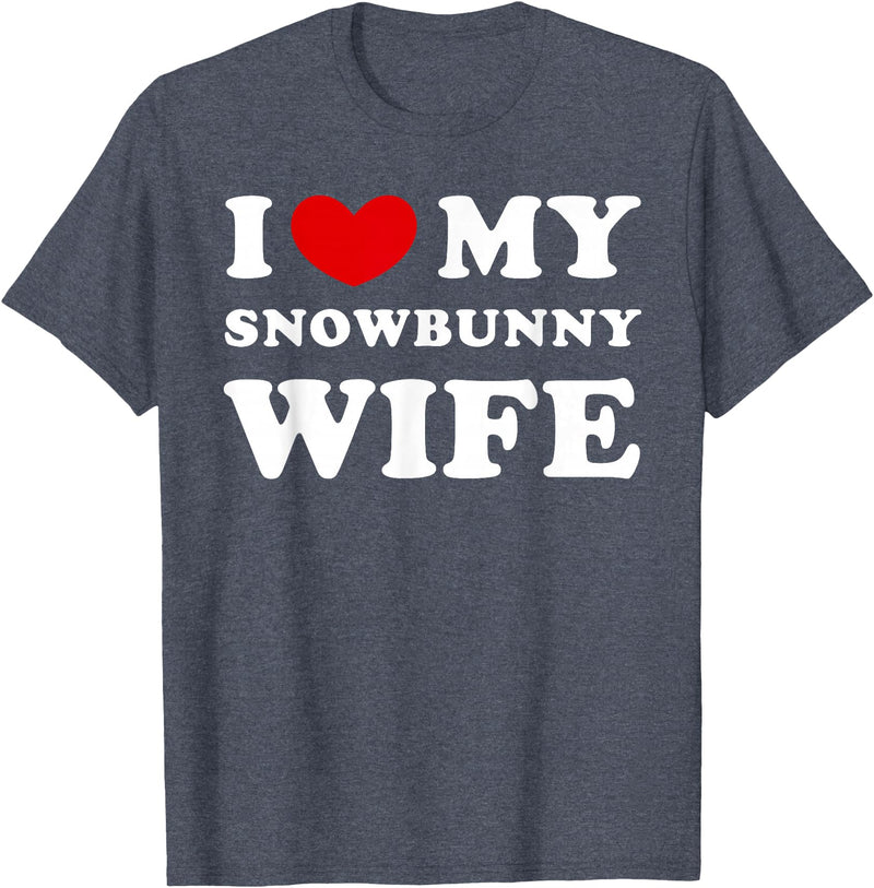 I Love My Snowbunny Wife, Snow Rabbit Woman T-Shirt in Heather Blue