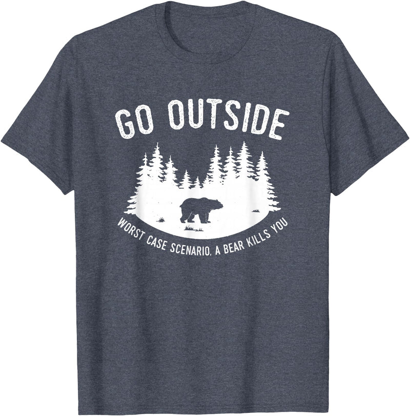 Explore Tees Go Outside Worst Case Scenario A Bear Kills You Explorer Tee T-Shirt - Heather Blue